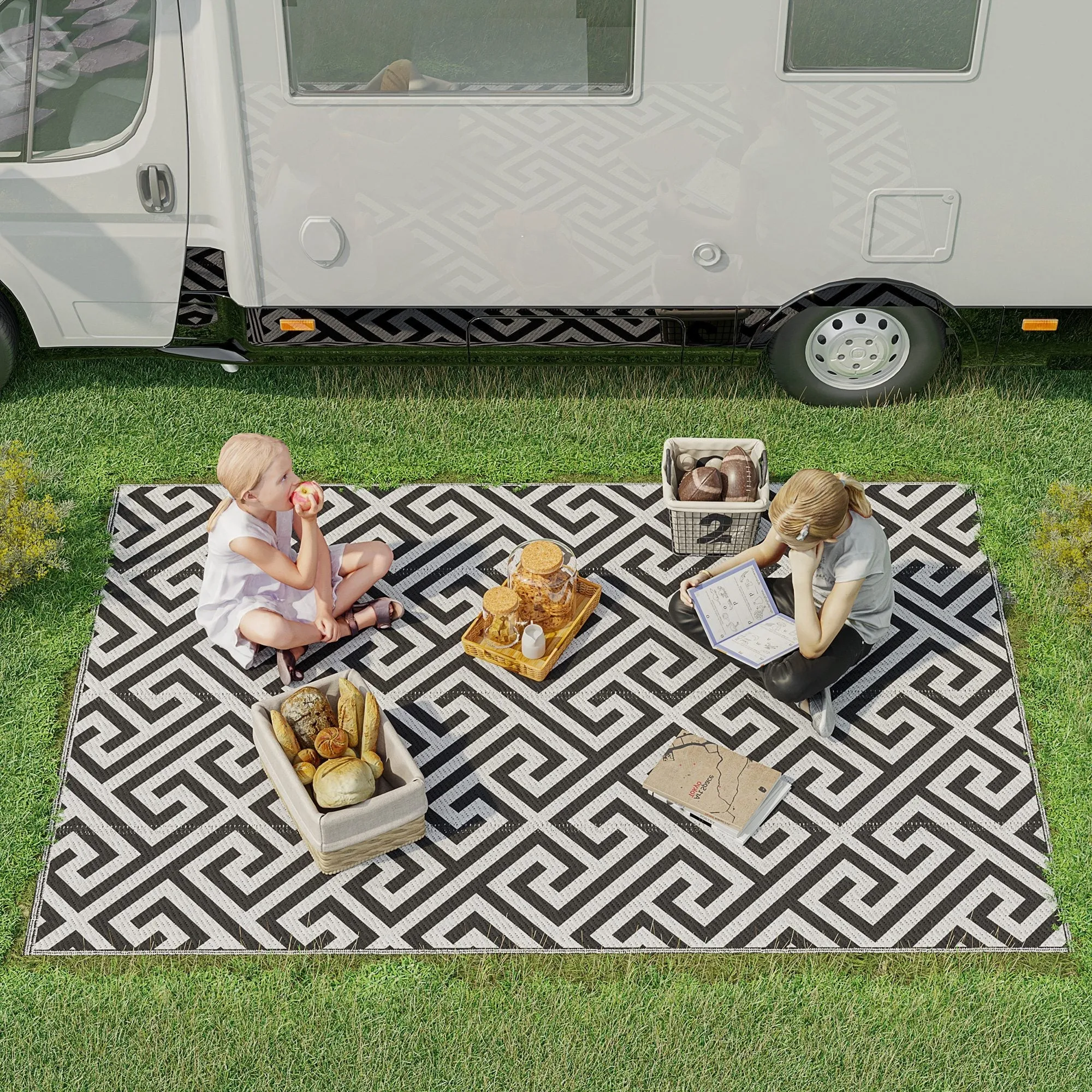 152 x 243 cm5x 8ft Outdoor Rug Reversible Mat Plastic Straw Rug Portable RV Camping Mat for Garden Deck Picnic Indoor