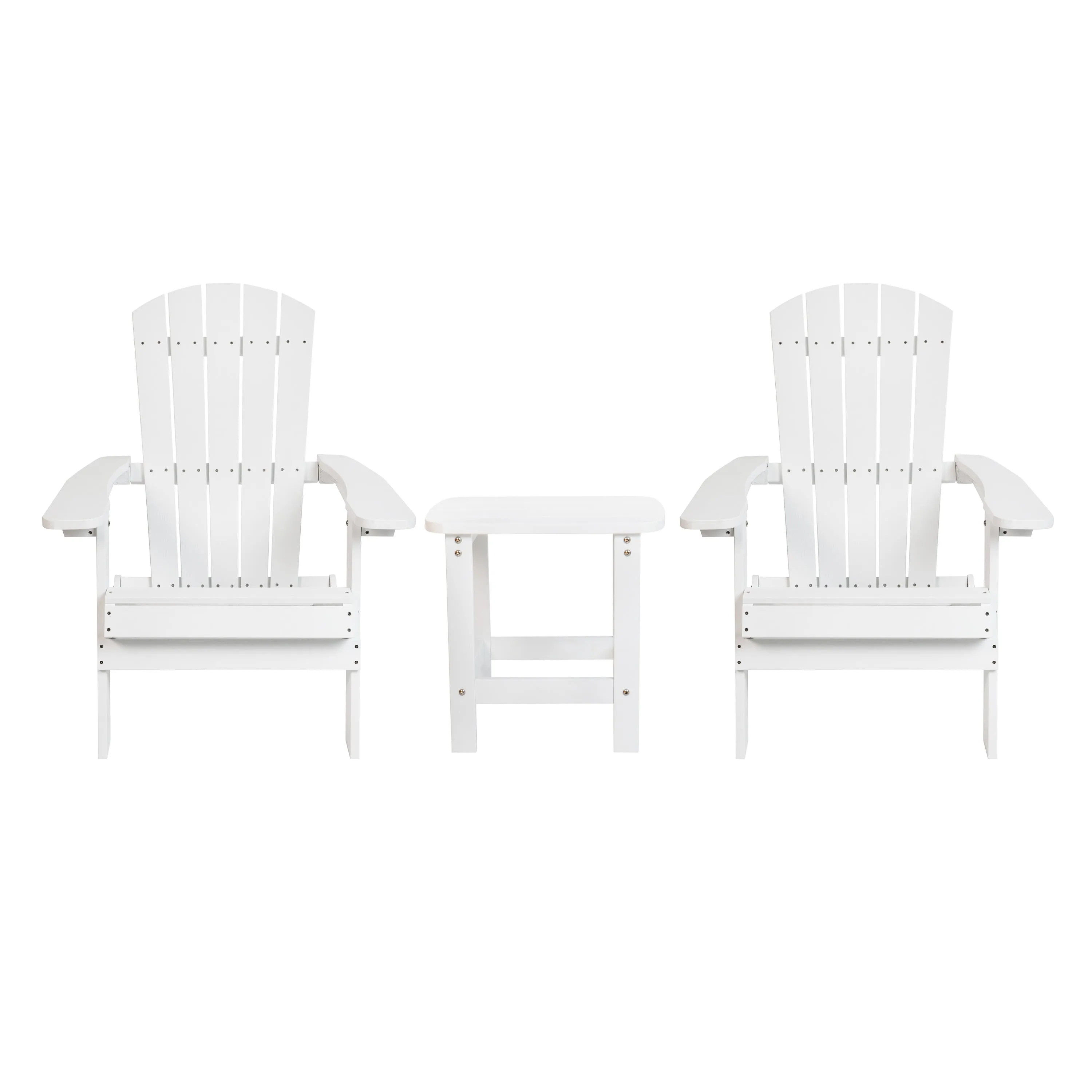 2 Pack Charlestown All-Weather Poly Resin Folding Adirondack Chairs with Side Table