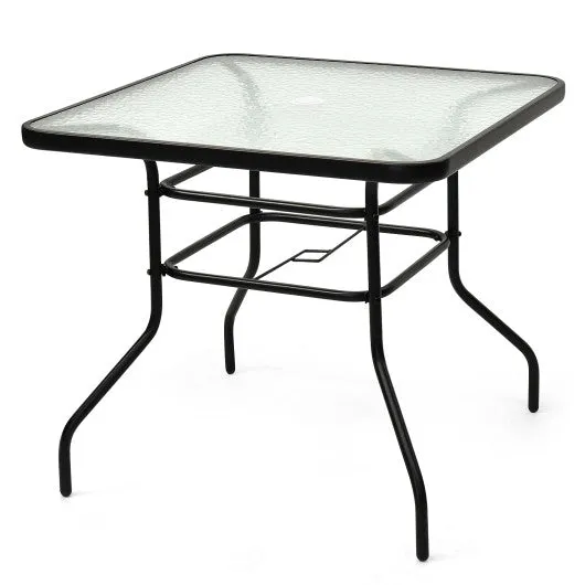 32 Inch Patio Tempered Glass Steel Frame Square Table