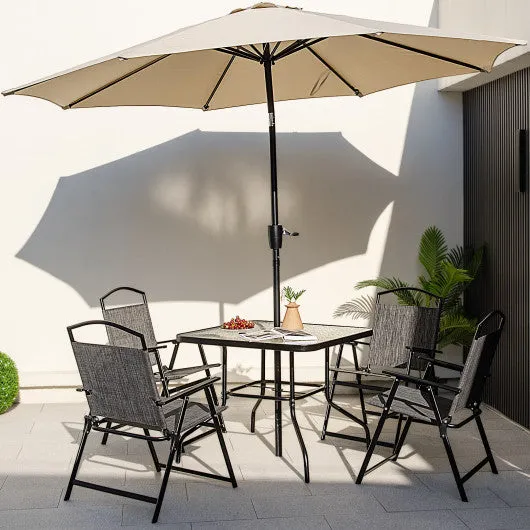 34 Inch Outdoor Dining Table Square Tempered Glass Table with 1.5 Inch Umbrella Hole-Black