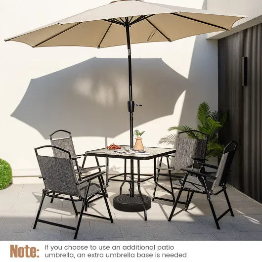 34 Inch Outdoor Dining Table Square Tempered Glass Table with 1.5 Inch Umbrella Hole-Black