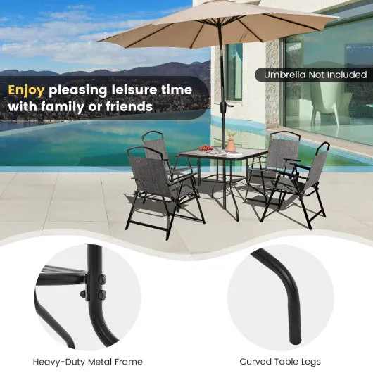 34 Inch Outdoor Dining Table Square Tempered Glass Table with 1.5 Inch Umbrella Hole-Black