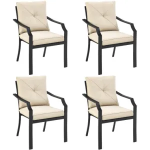 4 Pieces Outdoor Dining Set with Removable Cushions and Rustproof Steel Frame