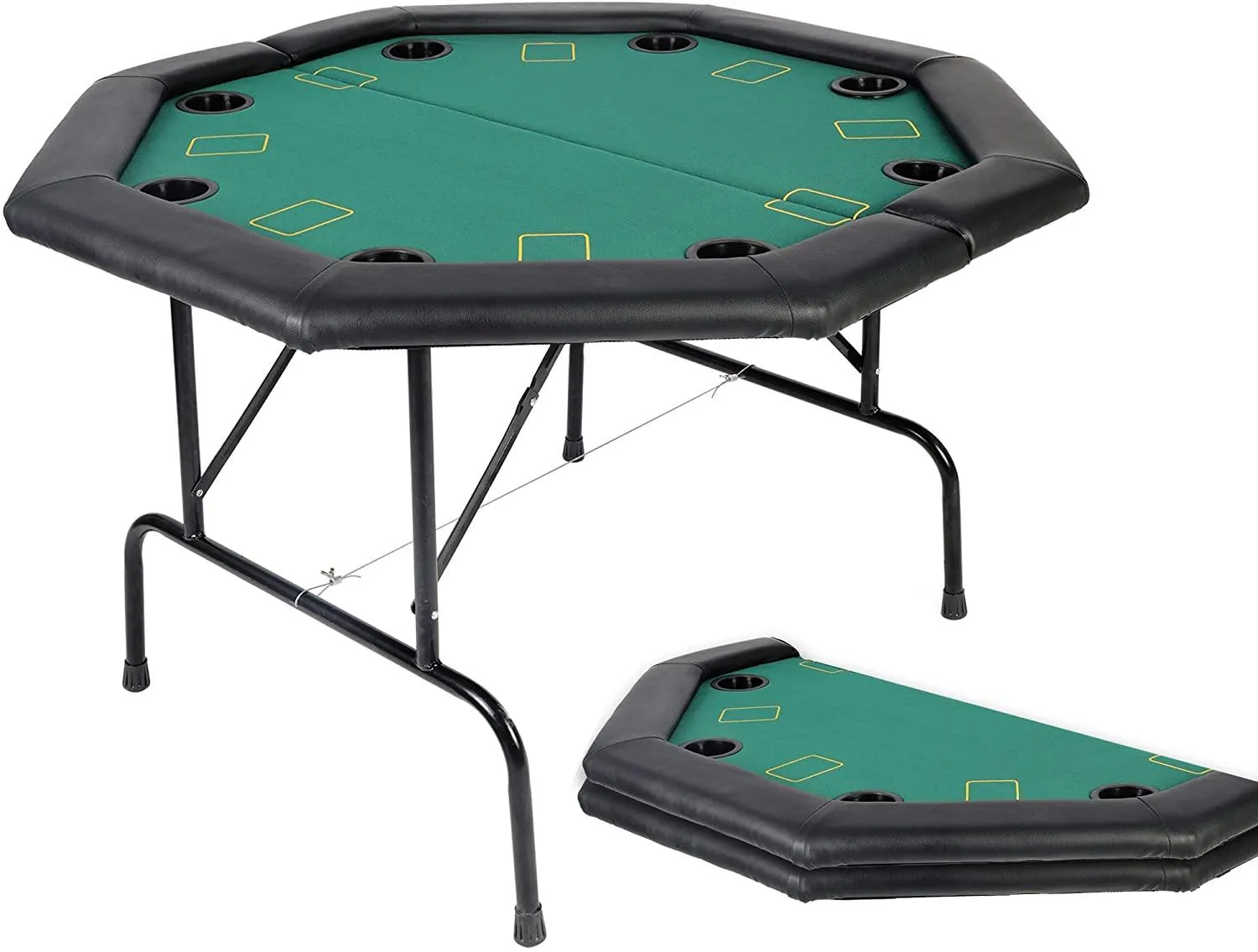 48" Octagon Foldable Poker Table for 8 Player Texas Casino Blackjack Table with Plastic Cup Holders