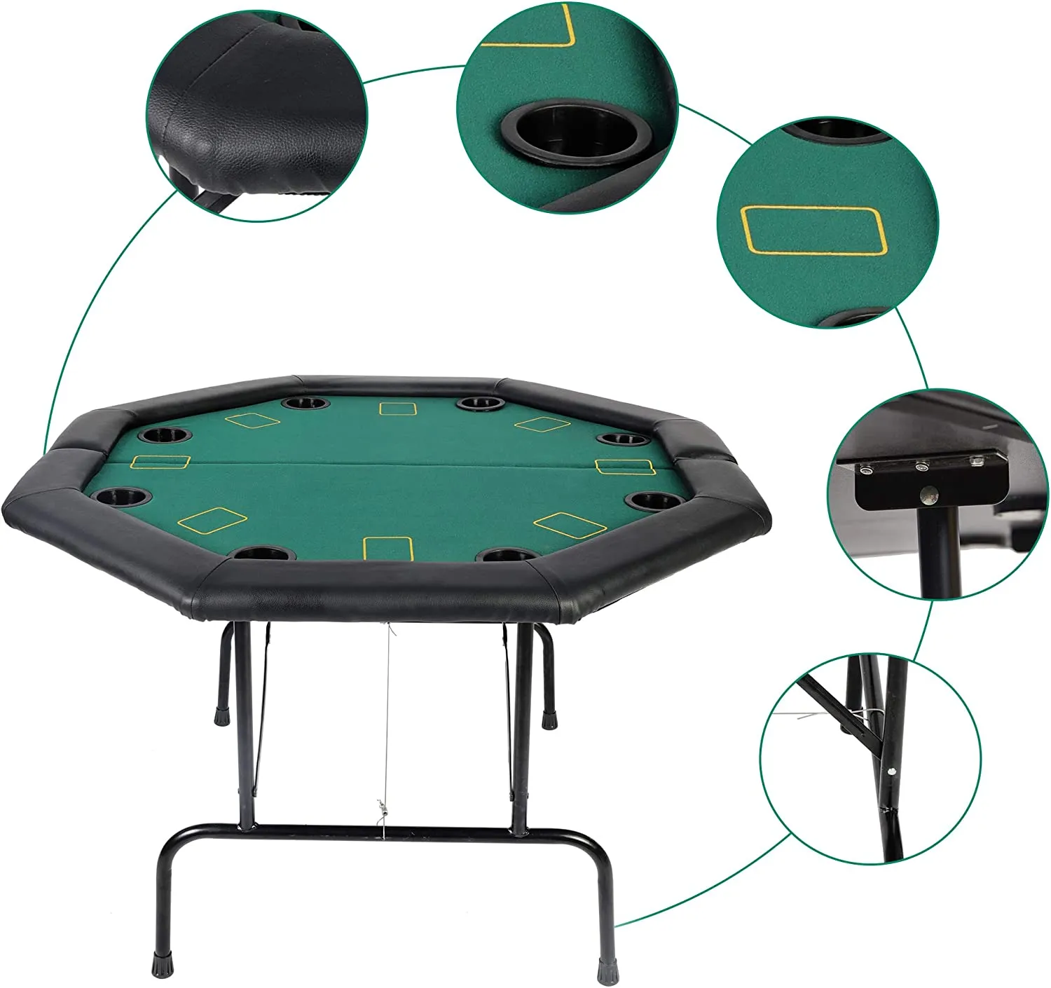 48" Octagon Foldable Poker Table for 8 Player Texas Casino Blackjack Table with Plastic Cup Holders