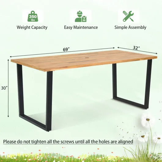 6-Person Acacia Wood Outdoor Dining Table with 2 Inch Umbrella Hole