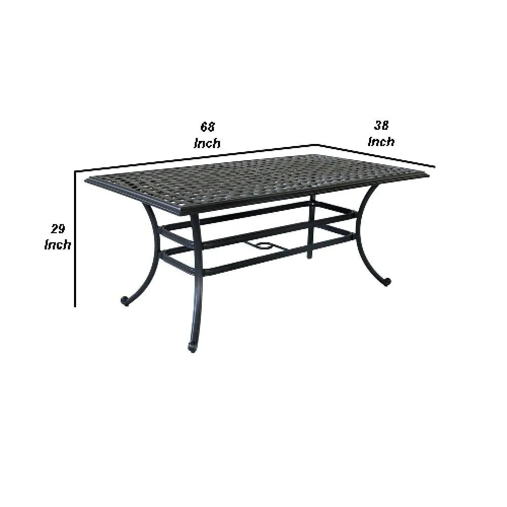 68 Inch Wynn Outdoor Patio Pattern Metal Dining Table, Black By Casagear Home