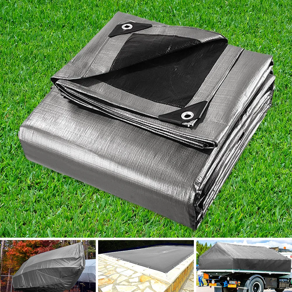 7.3x9m Tarp Camping Tarps Poly Tarpaulin Heavy Duty Cover 180gsm Silver