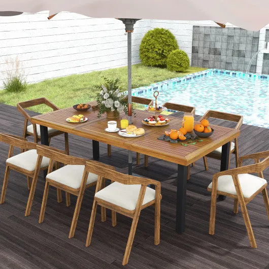 79" Acacia Wood Dining Table 8-Person Patio Table with 1.9" Umbrella Hole and Adjustable Foot Pads