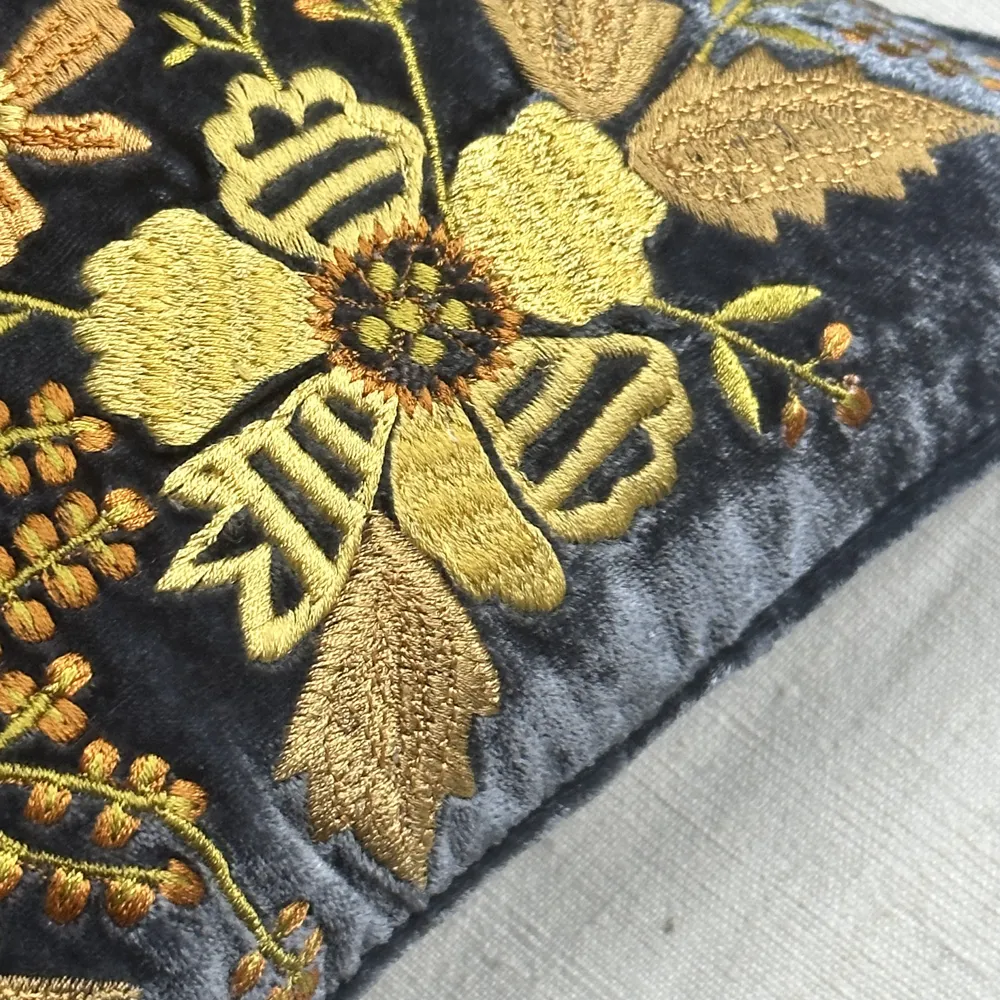 Alba Embroidered Silk Velvet Cushion in Indigo