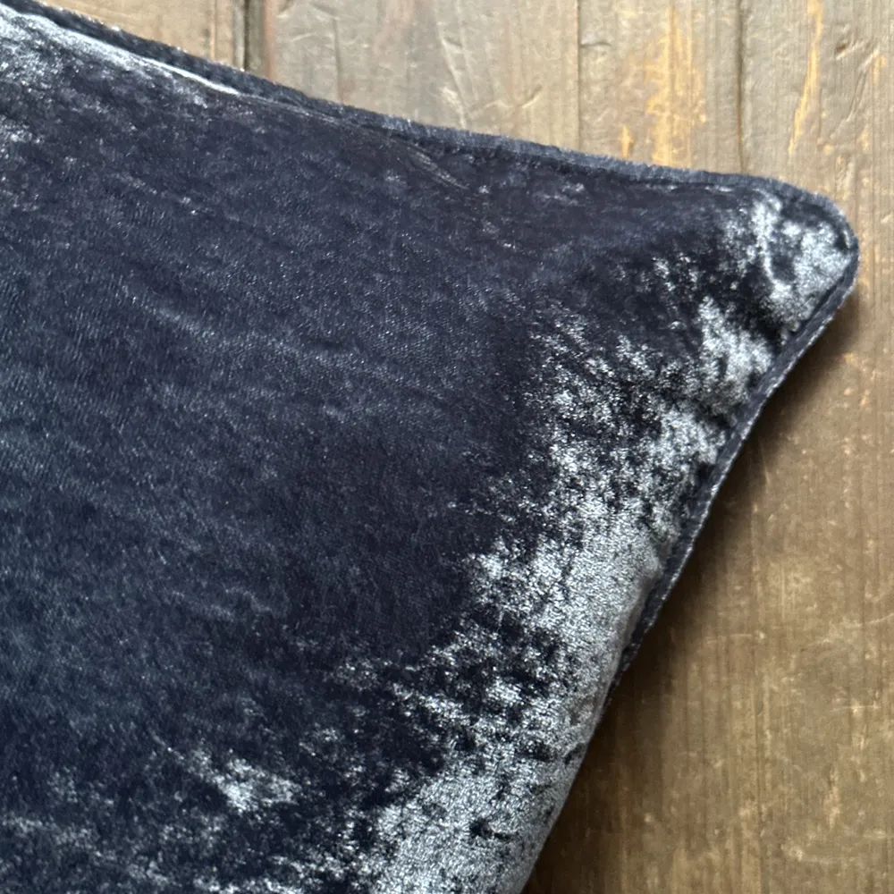 Alba Embroidered Silk Velvet Cushion in Indigo