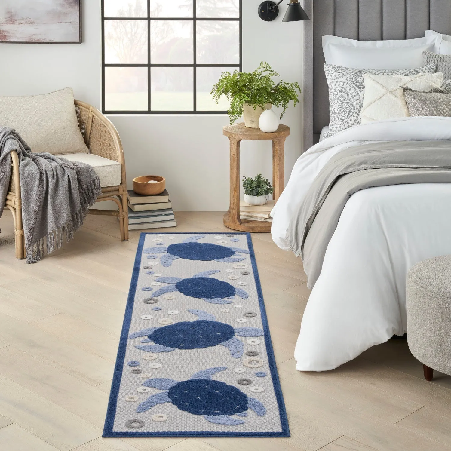 Aloha Navy Blue Coastal, Nautical & Beach Indoor/Outdoor Rug