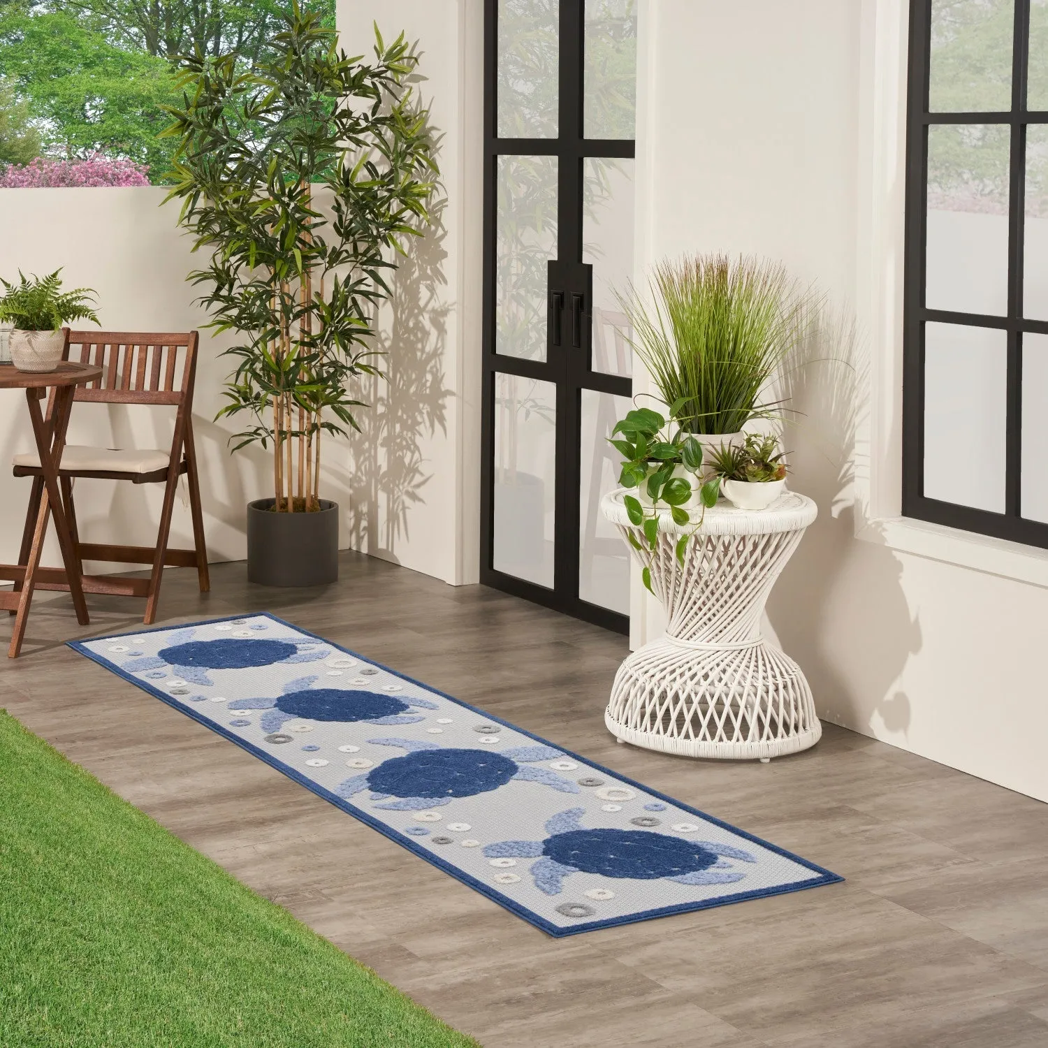 Aloha Navy Blue Coastal, Nautical & Beach Indoor/Outdoor Rug