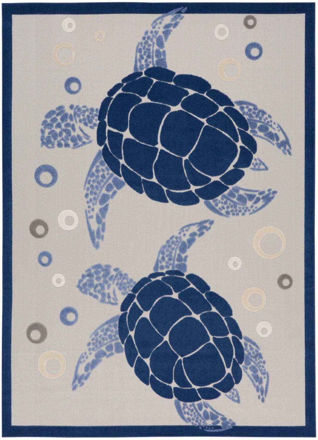 Aloha Navy Blue Coastal, Nautical & Beach Indoor/Outdoor Rug