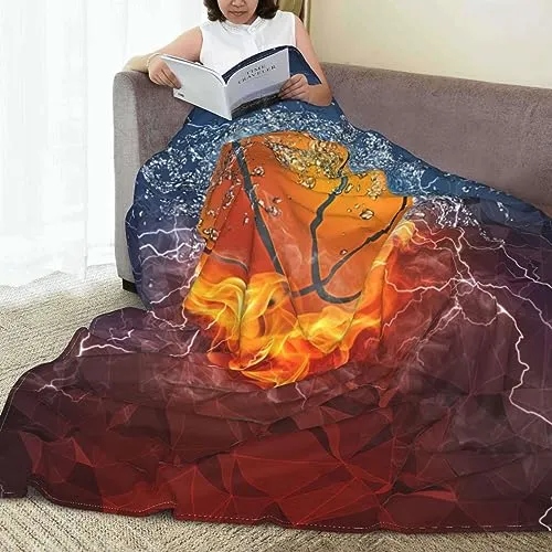 American Football Blanket 3D Print Throw Blanket White Ball in Fire and Water Soft Blankets Baseball Gifts for Kids Boys All Season Couch Bed Sofa Home Decor (American Football,50"×40")