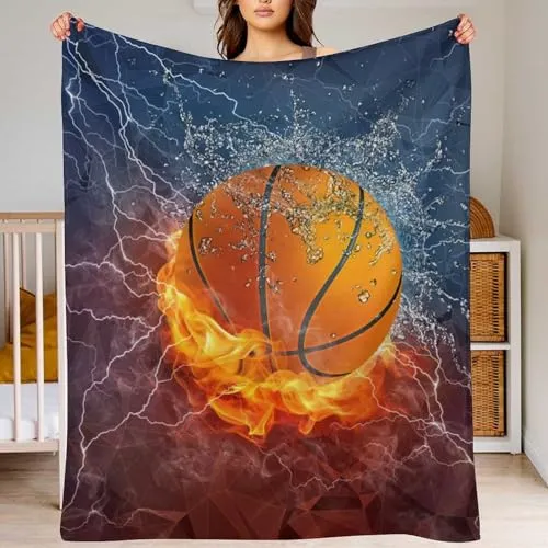 American Football Blanket 3D Print Throw Blanket White Ball in Fire and Water Soft Blankets Baseball Gifts for Kids Boys All Season Couch Bed Sofa Home Decor (American Football,50"×40")