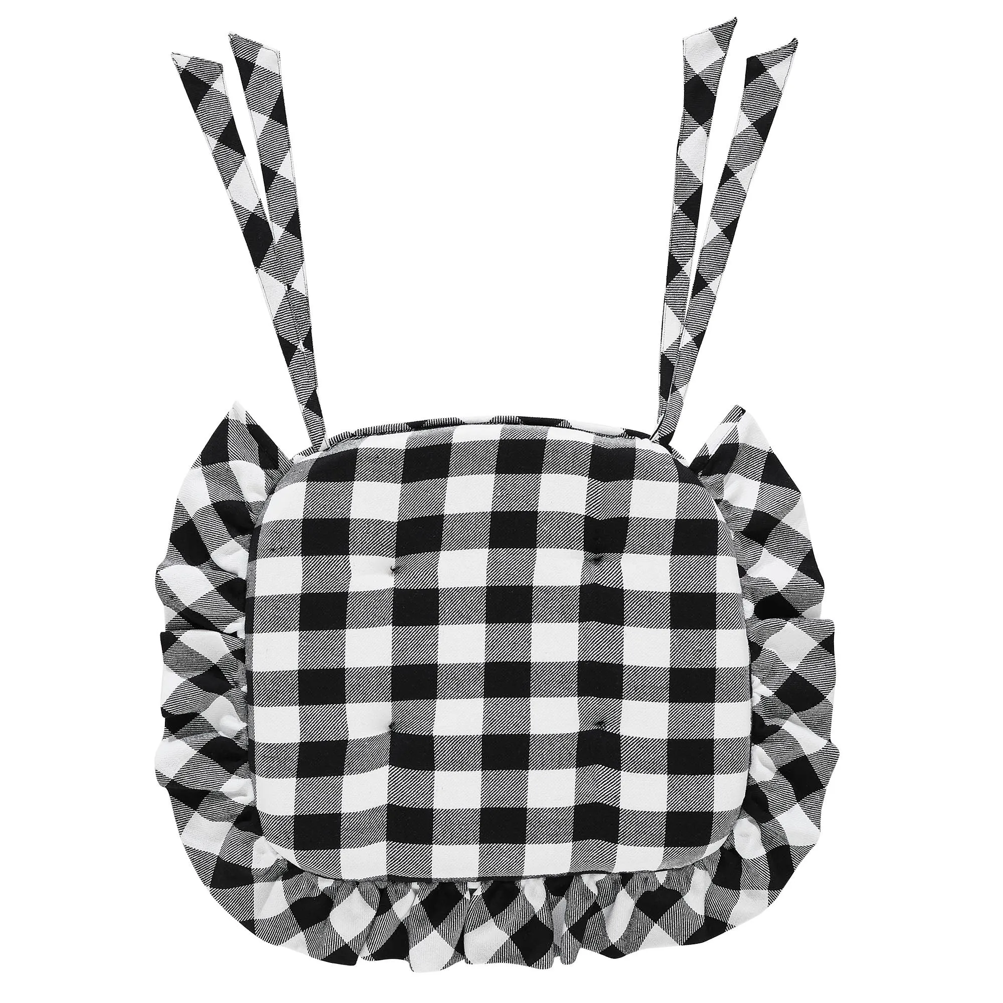 Annie Buffalo Check Black Ruffled Chair Pad 16.5x18