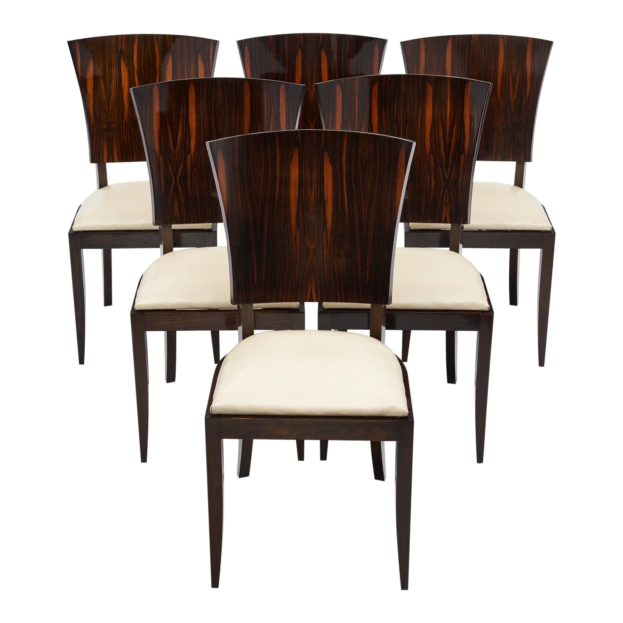 Art Deco Period Macassar Dining Chairs in the style of Jules Leleu