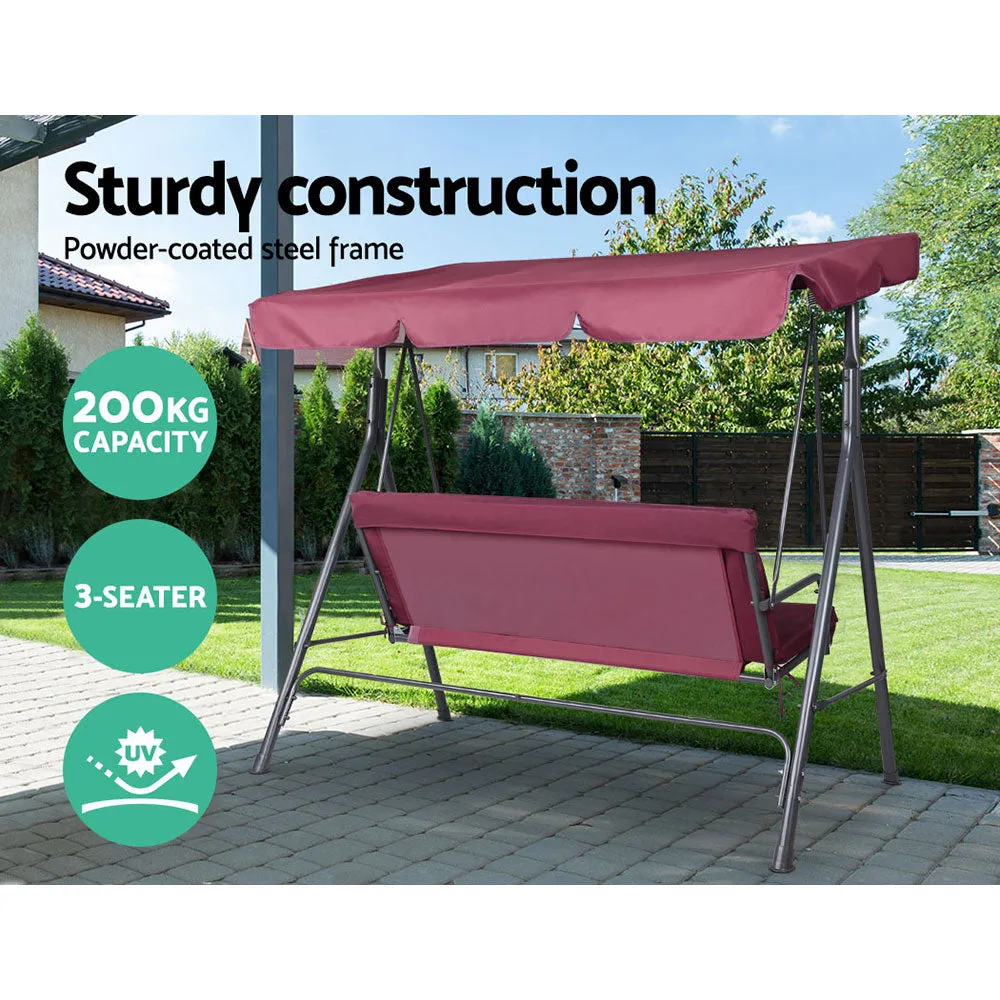 Astride 3 Seater Outdoor Swing Chair Garden Canopy Bench Seat Backyard - Wine Red