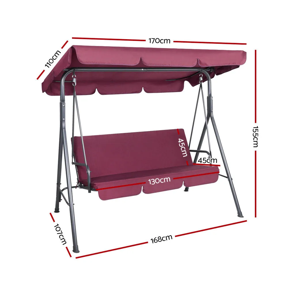 Astride 3 Seater Outdoor Swing Chair Garden Canopy Bench Seat Backyard - Wine Red