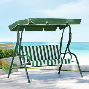 Astride Outdoor Swing Chair Garden Bench Furniture Canopy 3-Seater - White Green