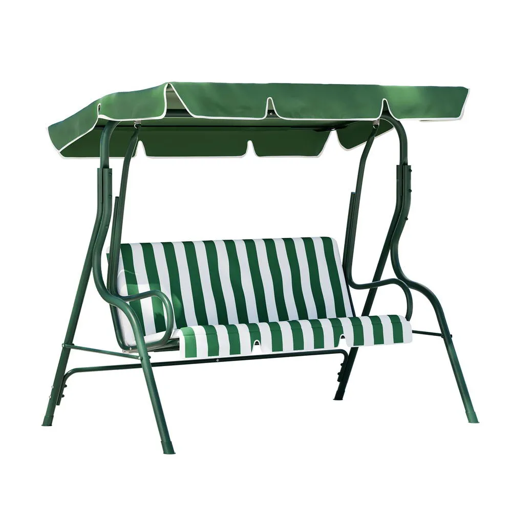 Astride Outdoor Swing Chair Garden Bench Furniture Canopy 3-Seater - White Green