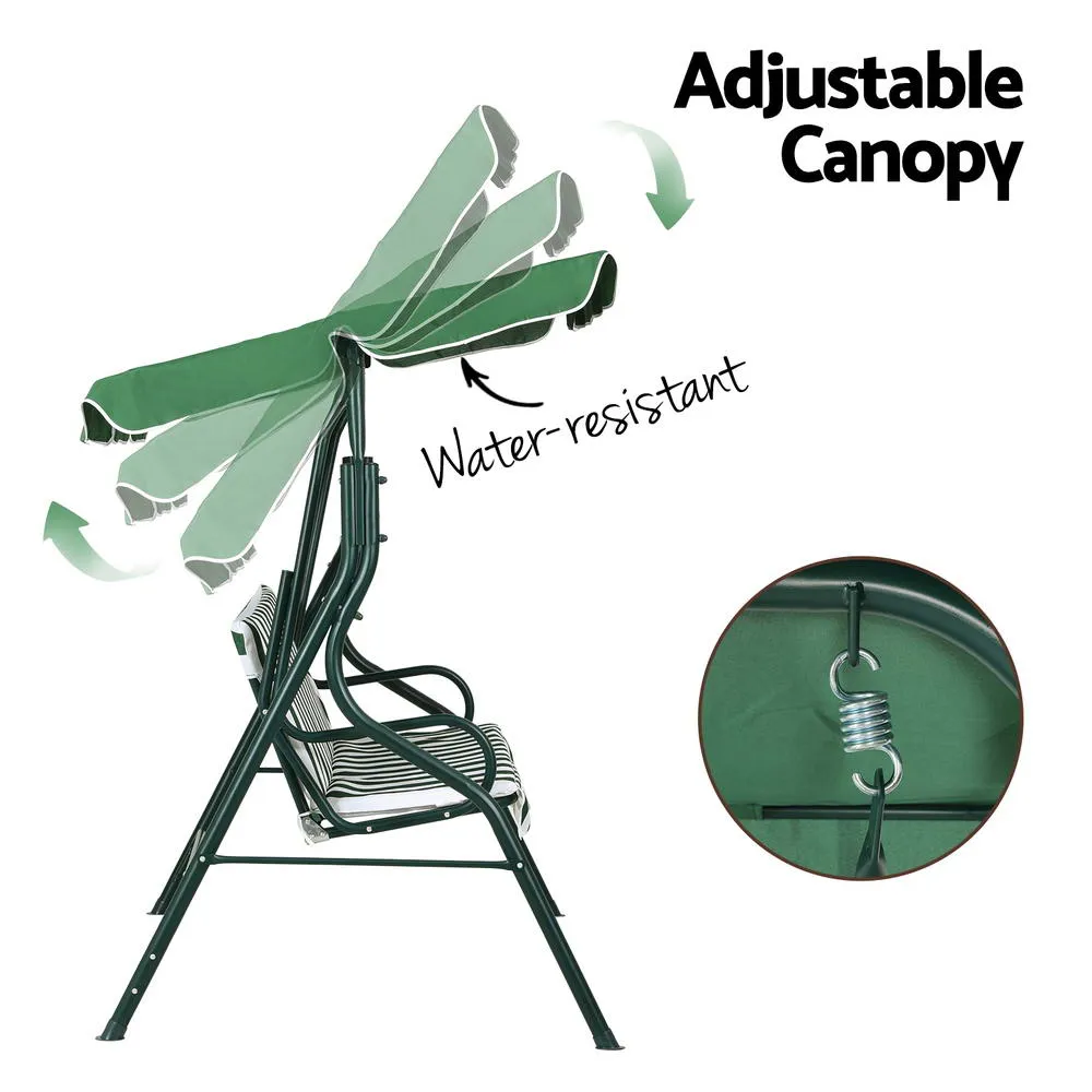 Astride Outdoor Swing Chair Garden Bench Furniture Canopy 3-Seater - White Green