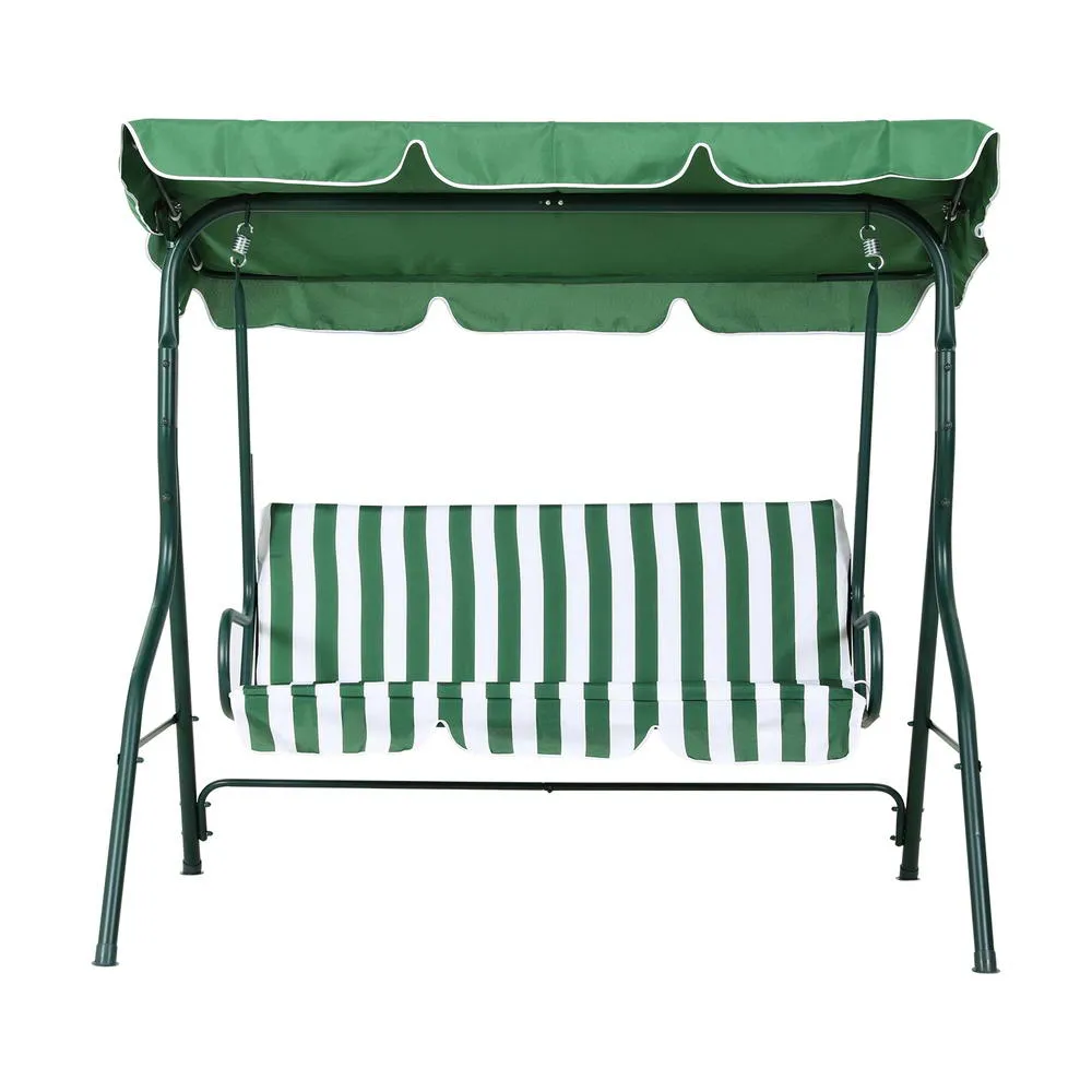 Astride Outdoor Swing Chair Garden Bench Furniture Canopy 3-Seater - White Green