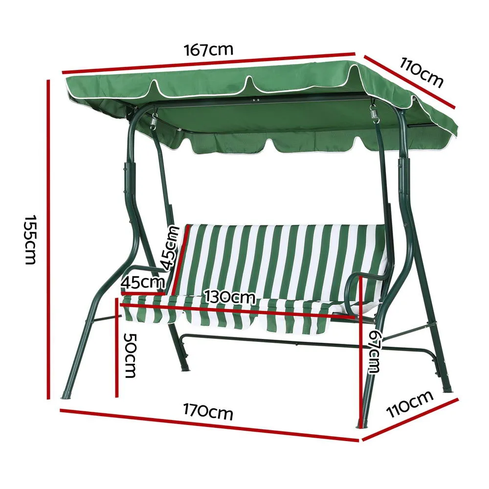 Astride Outdoor Swing Chair Garden Bench Furniture Canopy 3-Seater - White Green