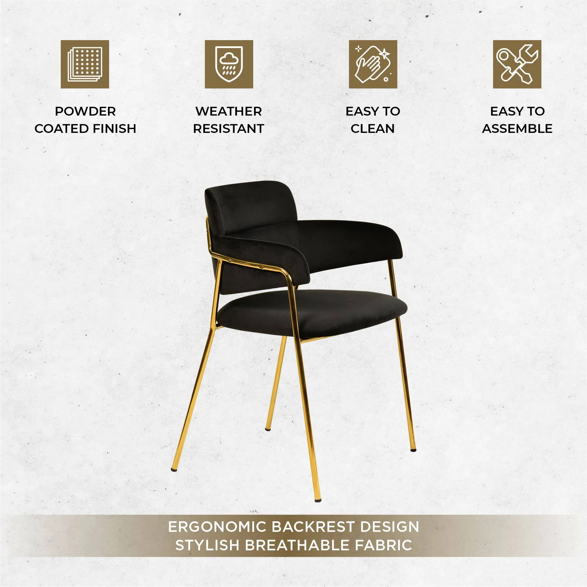 Axis Upholstered Dining Chairs Curved Open-Back & Gold Legs Set of 4