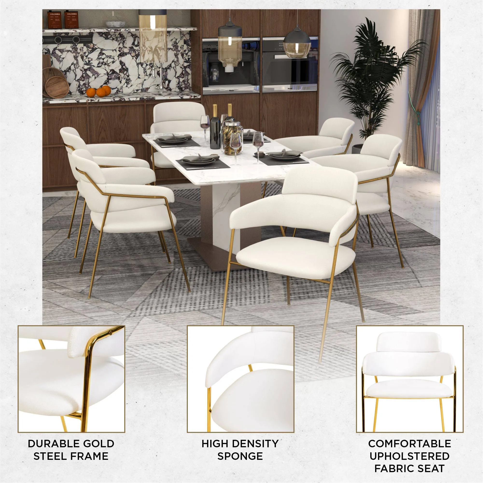 Axis Upholstered Dining Chairs Curved Open-Back & Gold Legs Set of 4