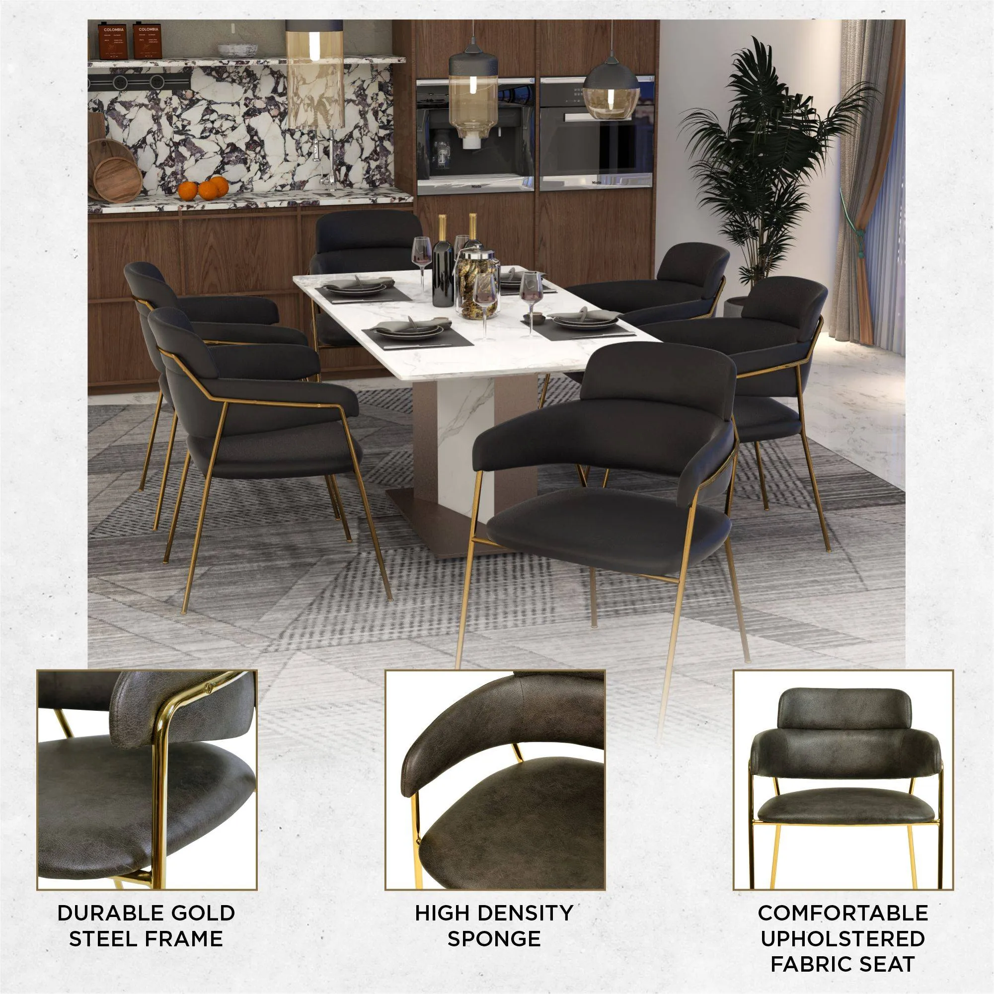 Axis Upholstered Dining Chairs Curved Open-Back & Gold Legs Set of 4