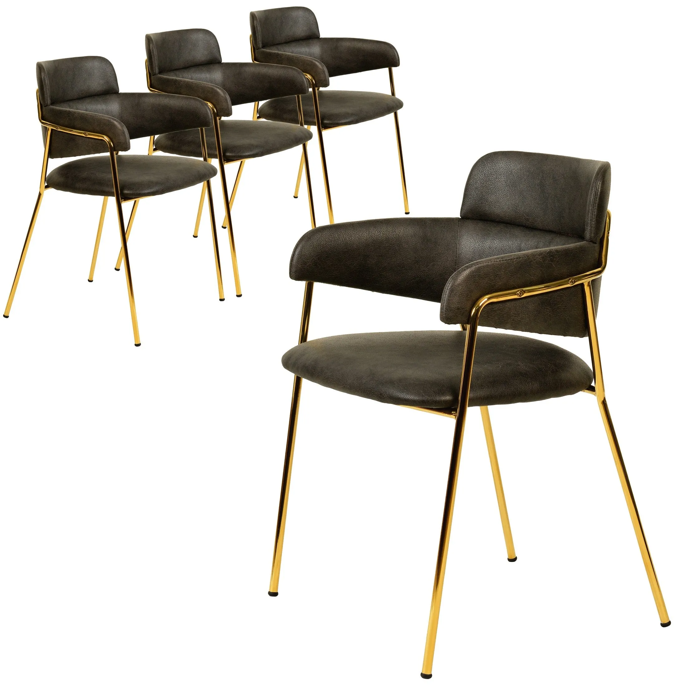 Axis Upholstered Dining Chairs Curved Open-Back & Gold Legs Set of 4