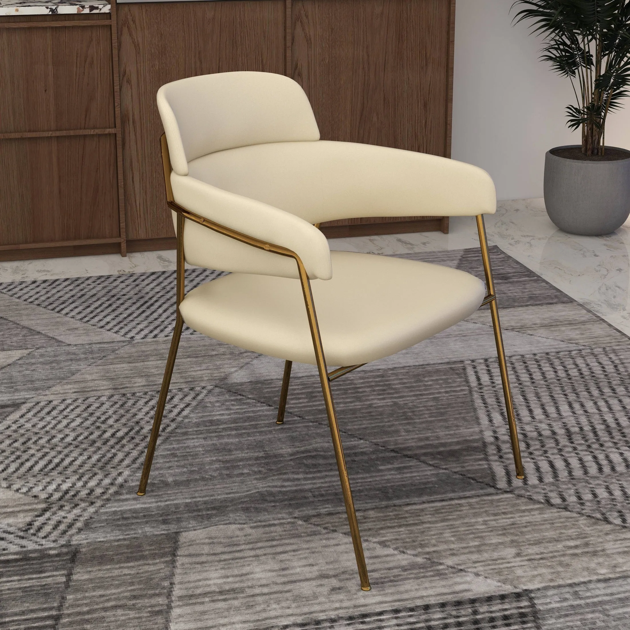 Axis Upholstered Dining Chairs Curved Open-Back & Gold Legs Set of 4