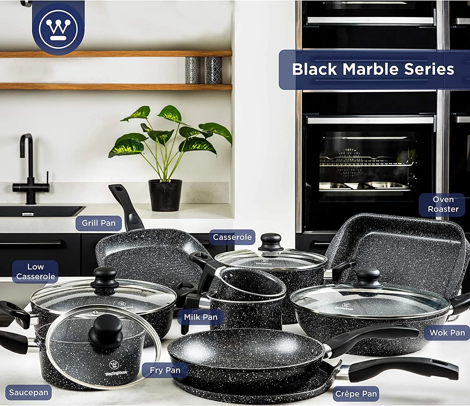 Black marble frying pan (11")