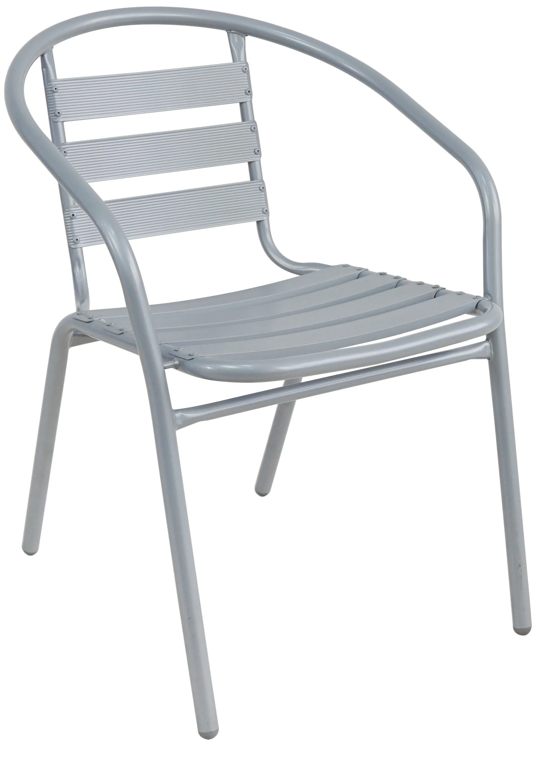 BTExpert Indoor Outdoor Set of 2 Silver Gray Restaurant Metal Aluminum Slat Stack Chairs Lightweight