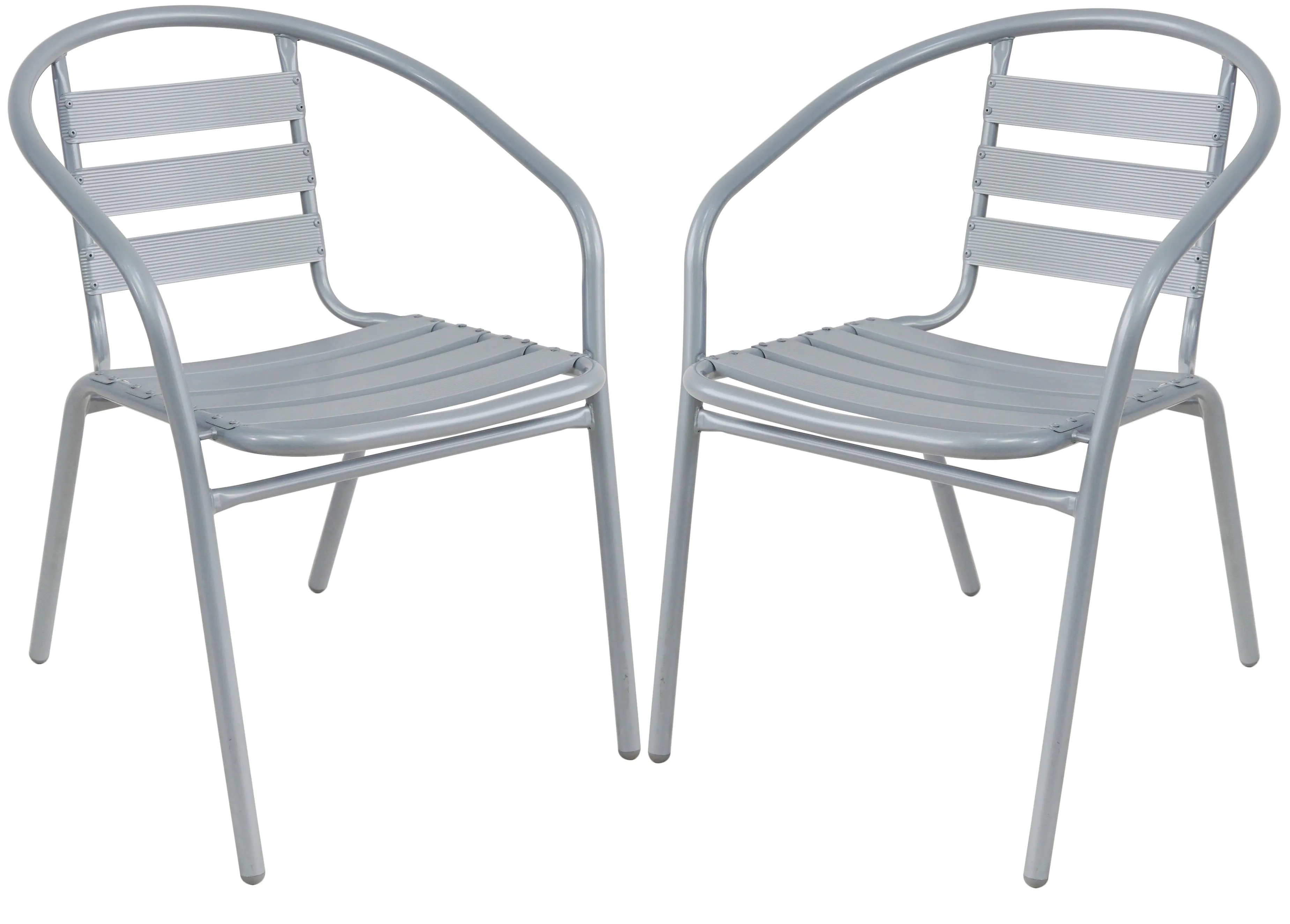 BTExpert Indoor Outdoor Set of 2 Silver Gray Restaurant Metal Aluminum Slat Stack Chairs Lightweight