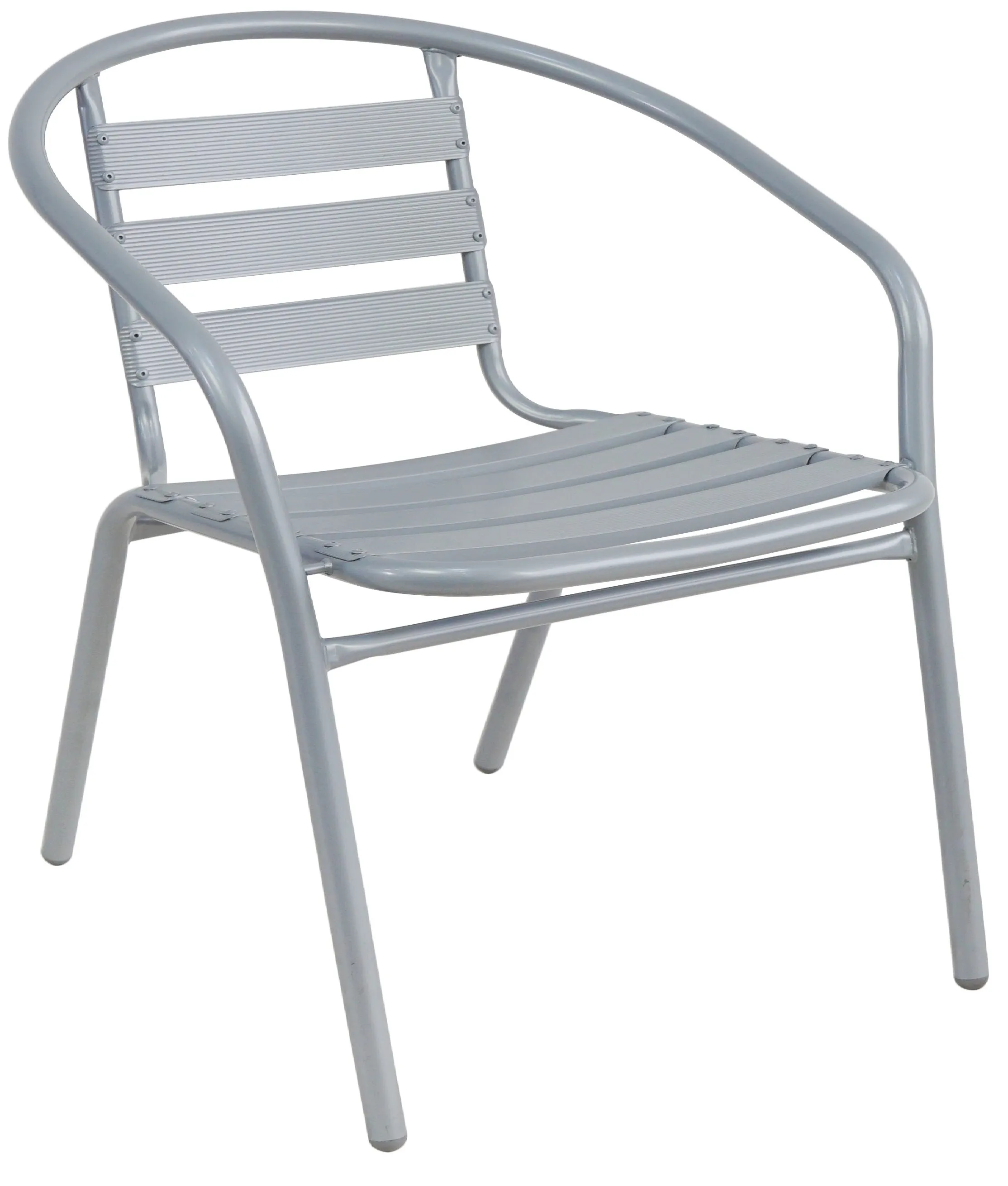 BTExpert Indoor Outdoor Set of 2 Silver Gray Restaurant Metal Aluminum Slat Stack Chairs Lightweight