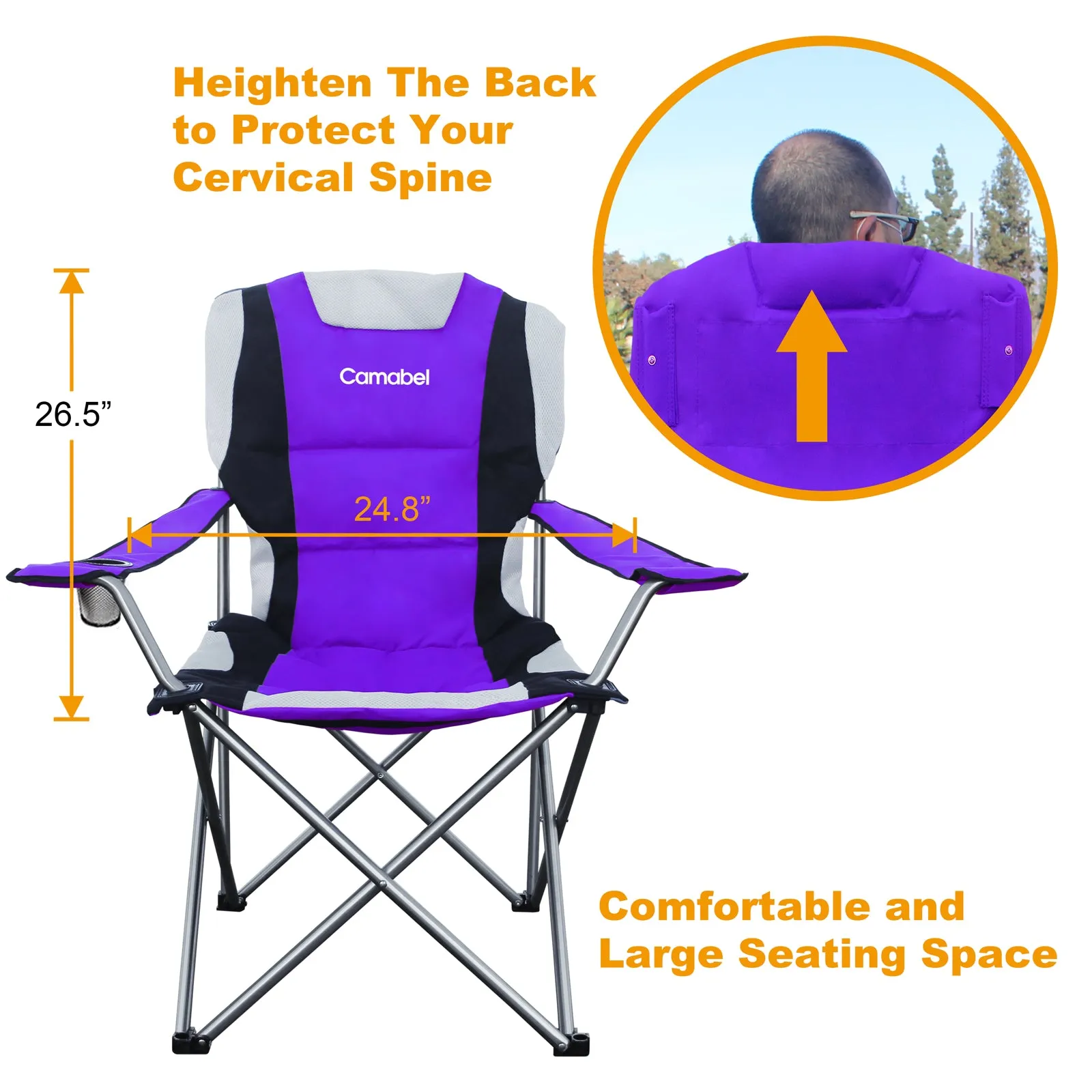 Camabel Folding Camping Chair Hold Up 400lbs Large Outdoor  Lightweight Chairs Purple Model No.ET325