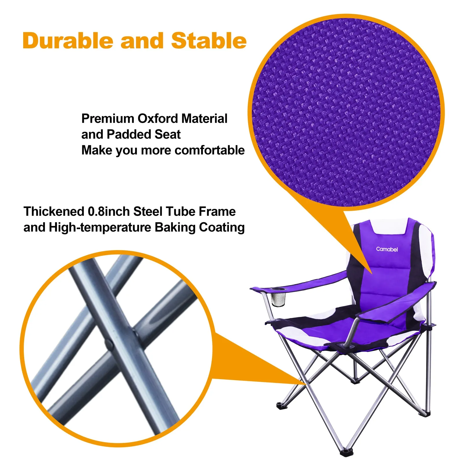 Camabel Folding Camping Chair Hold Up 400lbs Large Outdoor  Lightweight Chairs Purple Model No.ET325