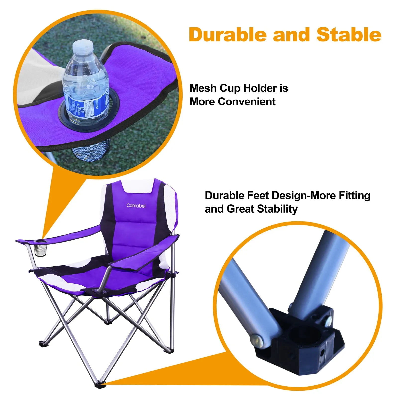 Camabel Folding Camping Chair Hold Up 400lbs Large Outdoor  Lightweight Chairs Purple Model No.ET325