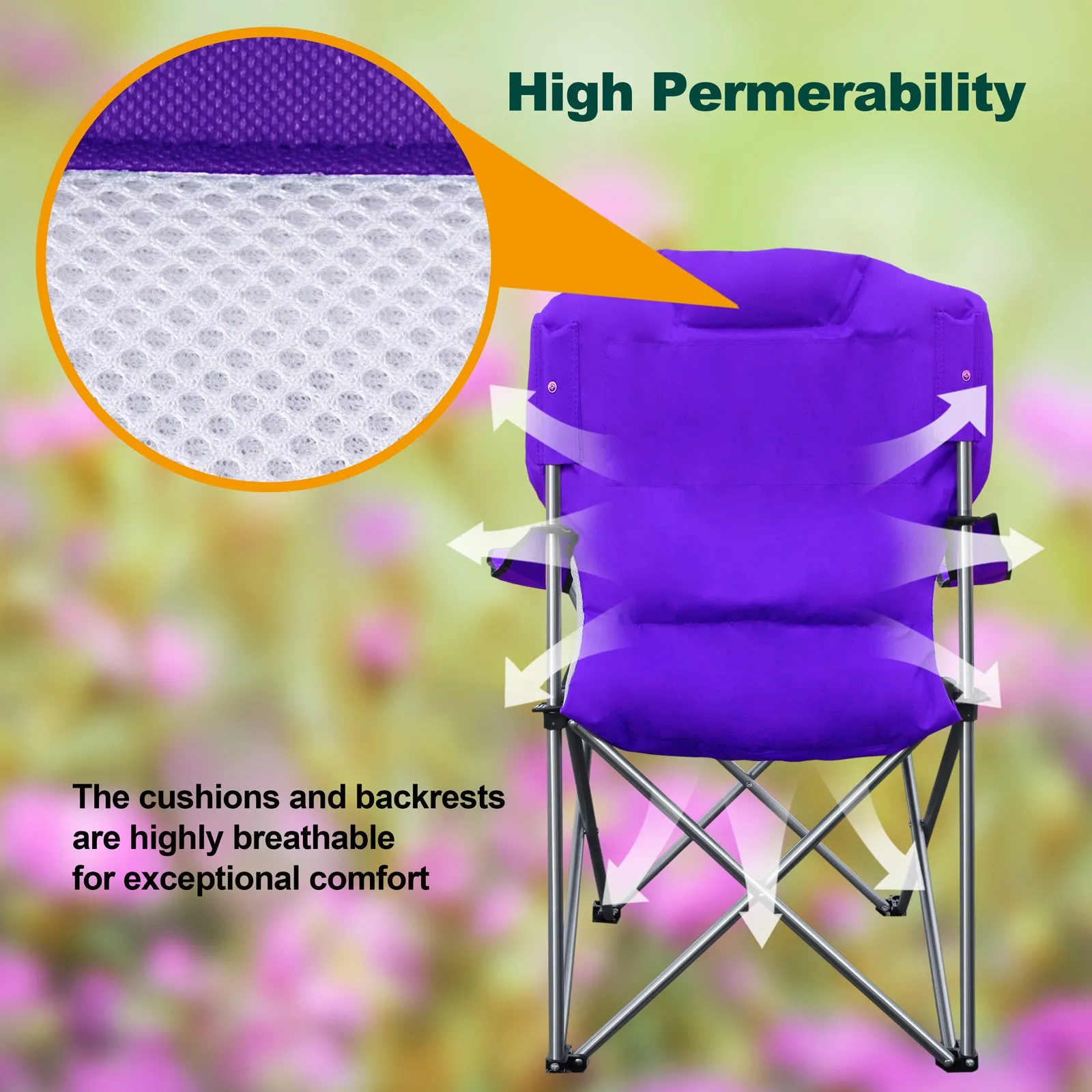 Camabel Folding Camping Chair Hold Up 400lbs Large Outdoor  Lightweight Chairs Purple Model No.ET325