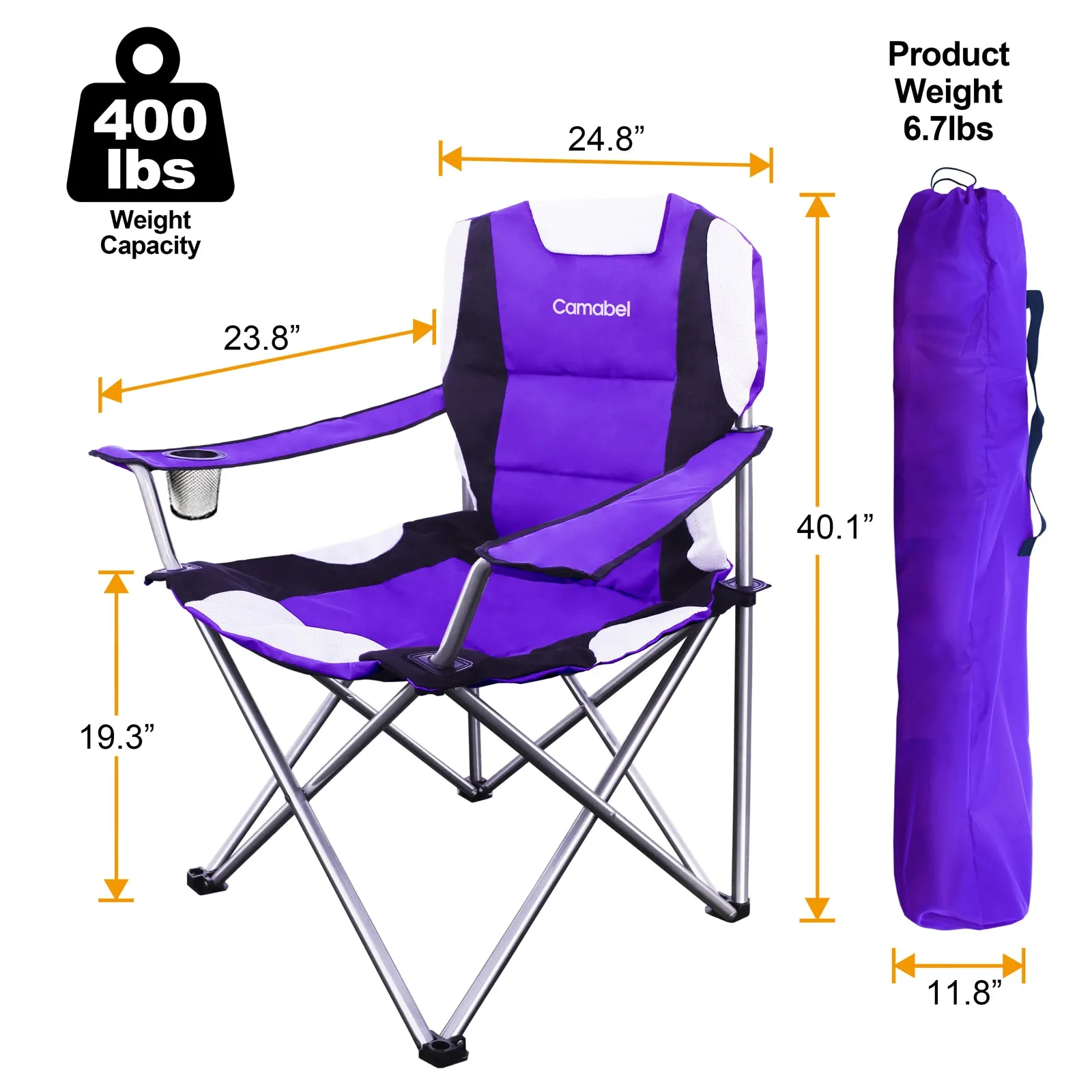 Camabel Folding Camping Chair Hold Up 400lbs Large Outdoor  Lightweight Chairs Purple Model No.ET325