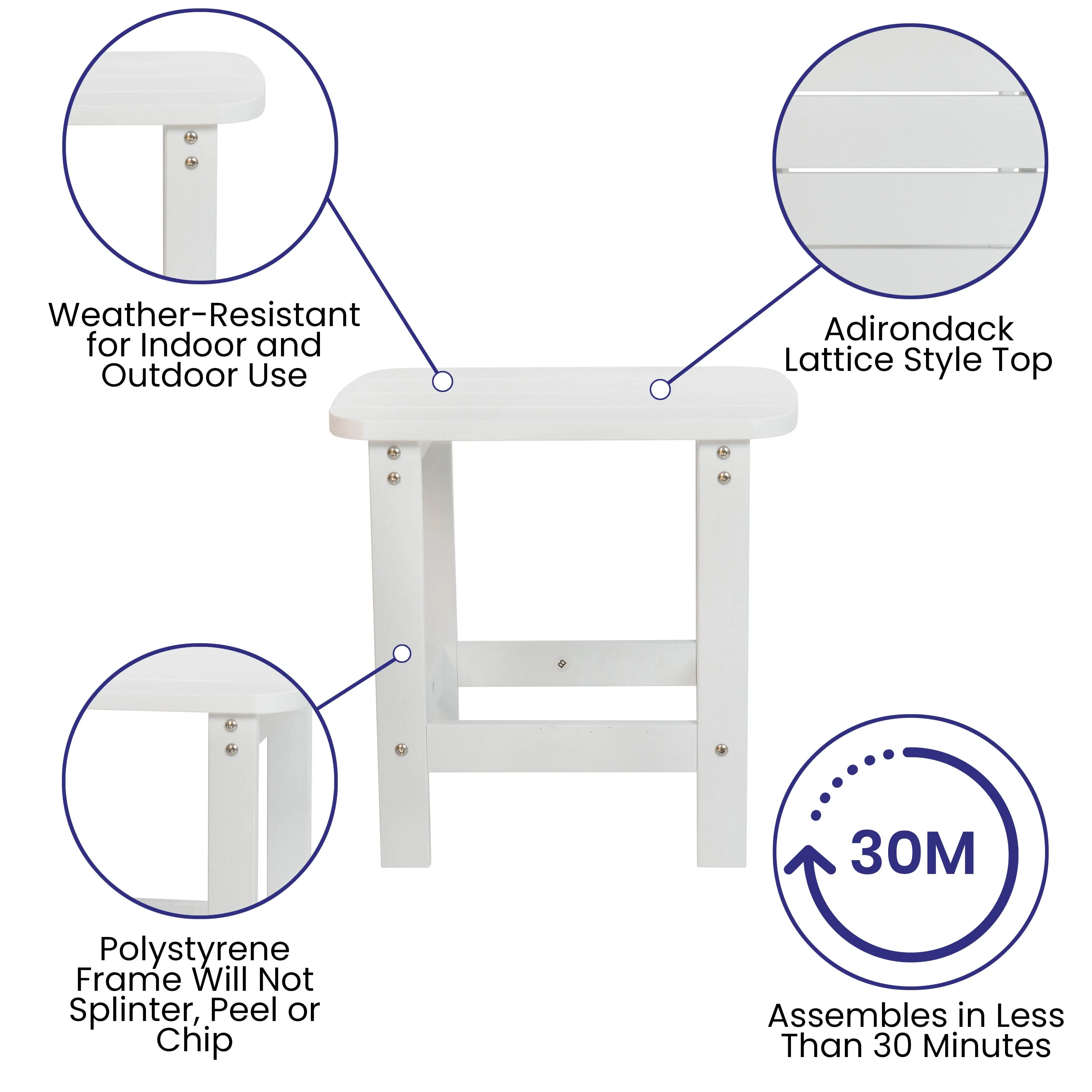 Charlestown All-Weather Poly Resin Wood Commercial Grade Adirondack Side Table