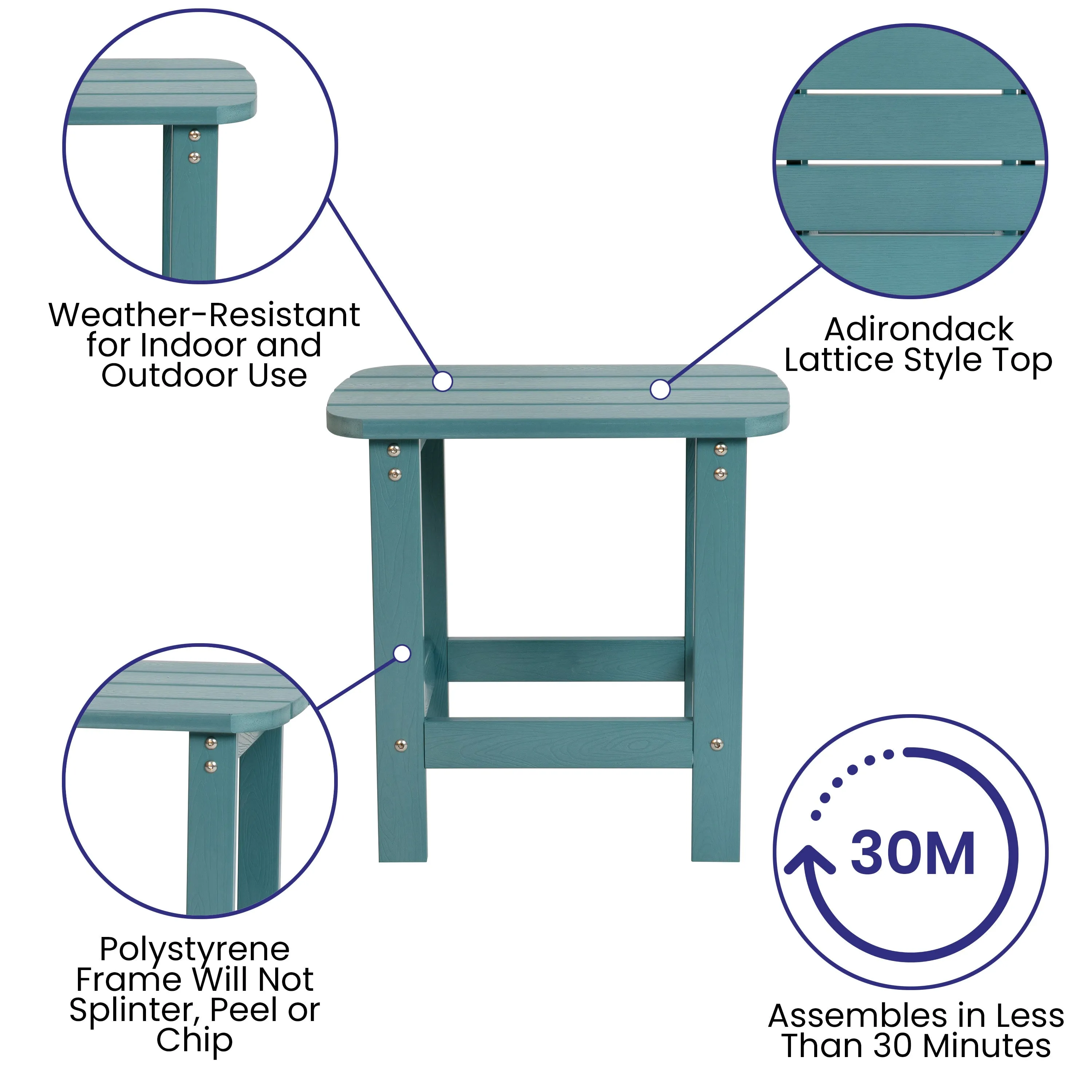 Charlestown All-Weather Poly Resin Wood Commercial Grade Adirondack Side Table