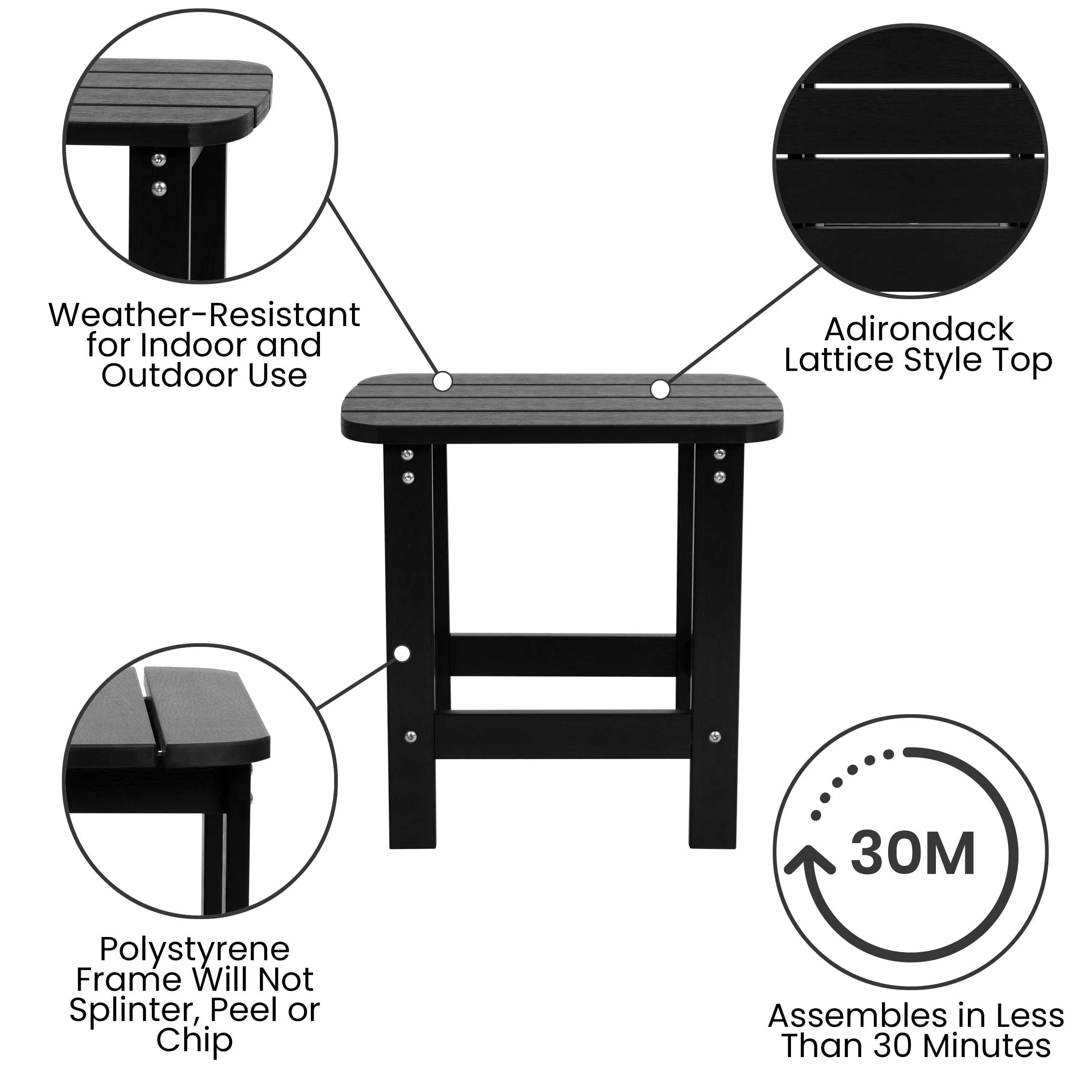 Charlestown All-Weather Poly Resin Wood Commercial Grade Adirondack Side Table