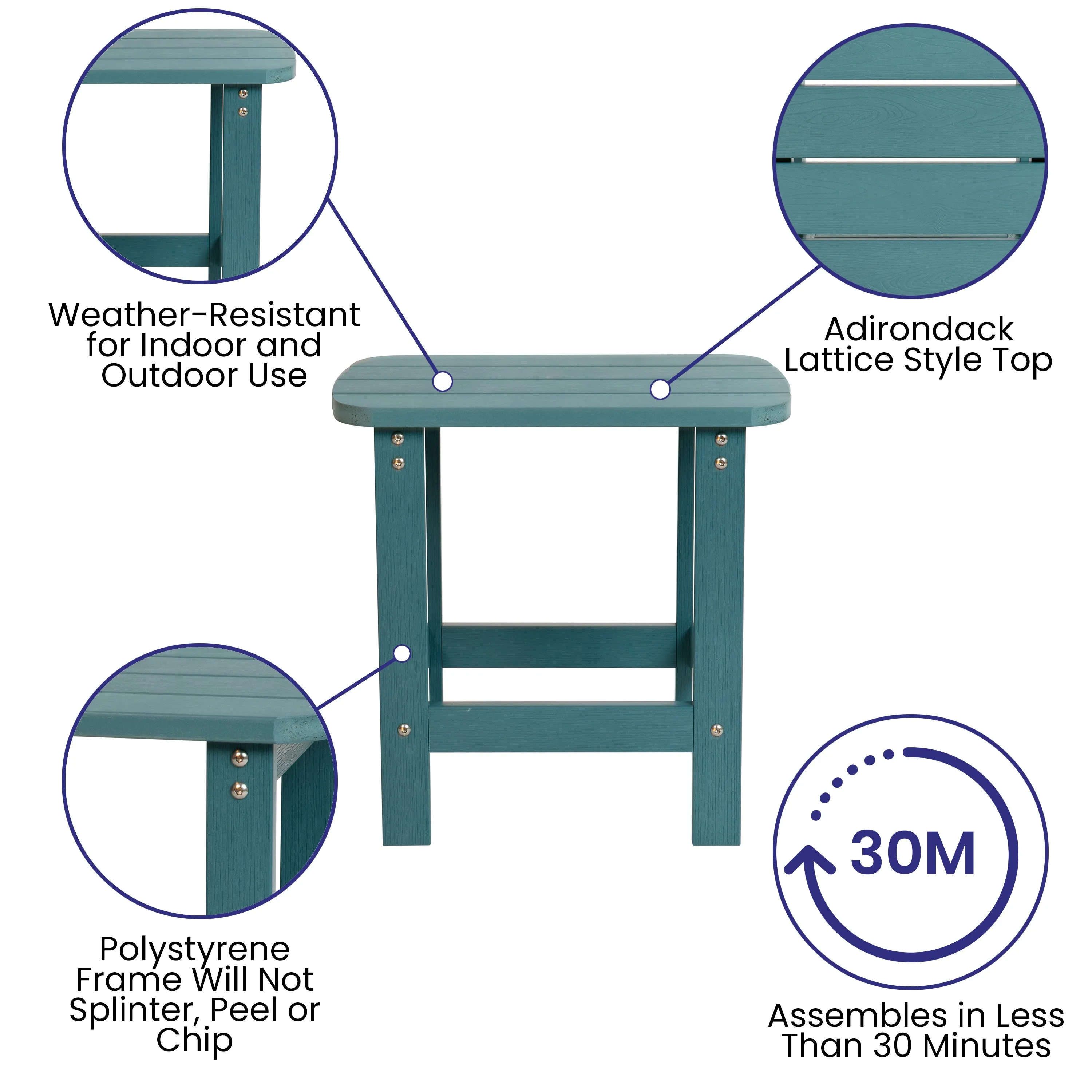 Charlestown All-Weather Poly Resin Wood Commercial Grade Adirondack Side Table