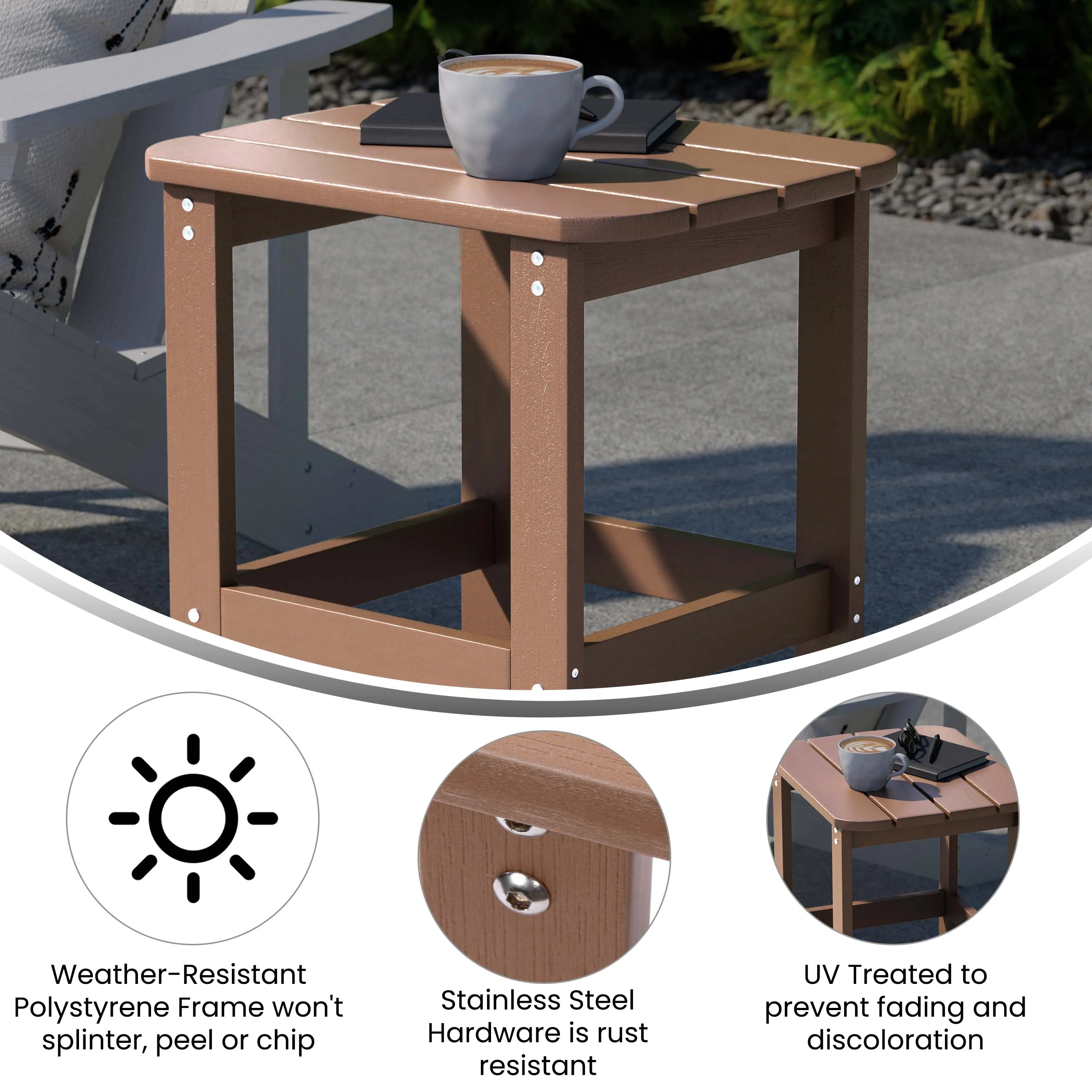 Charlestown All-Weather Poly Resin Wood Commercial Grade Adirondack Side Table