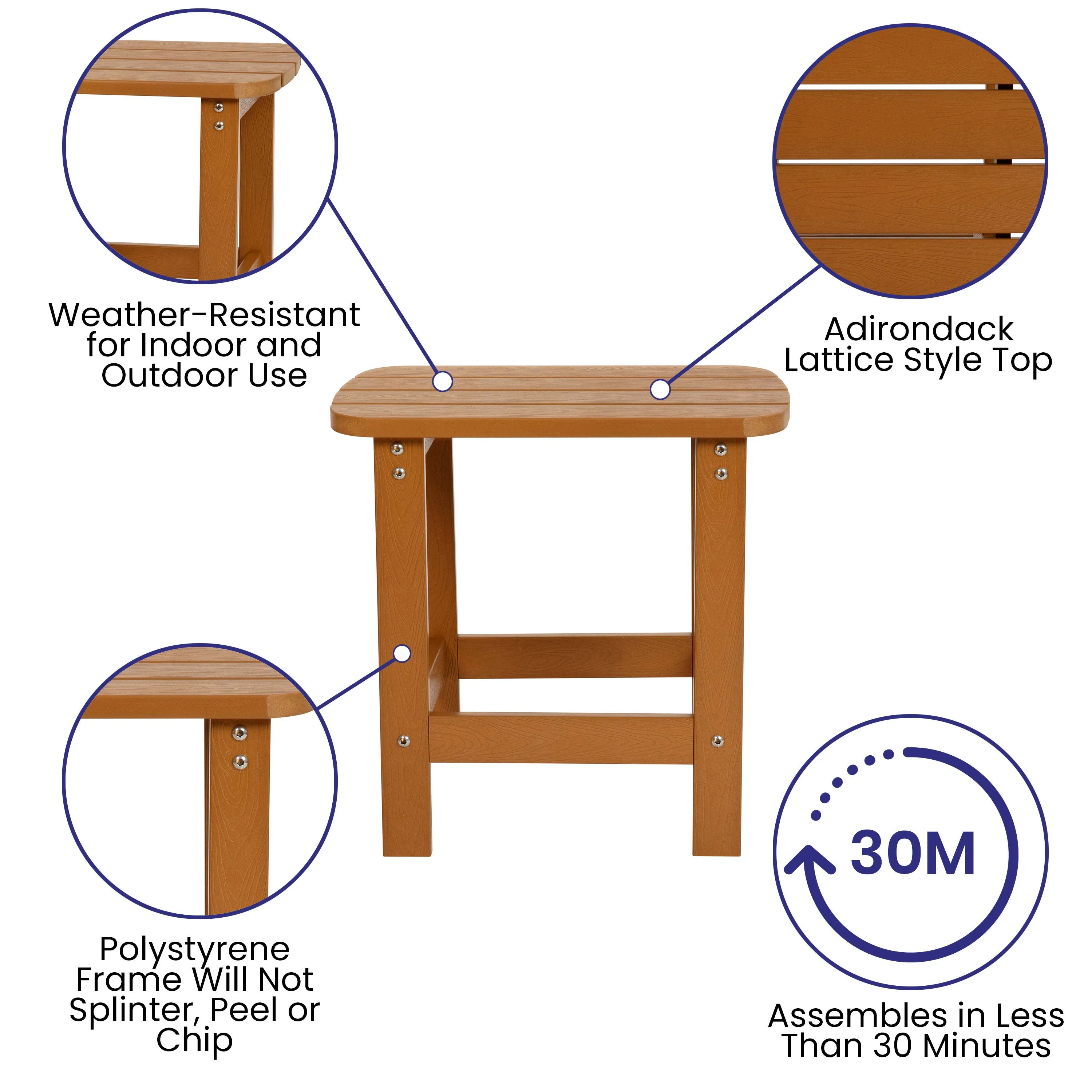 Charlestown All-Weather Poly Resin Wood Commercial Grade Adirondack Side Table