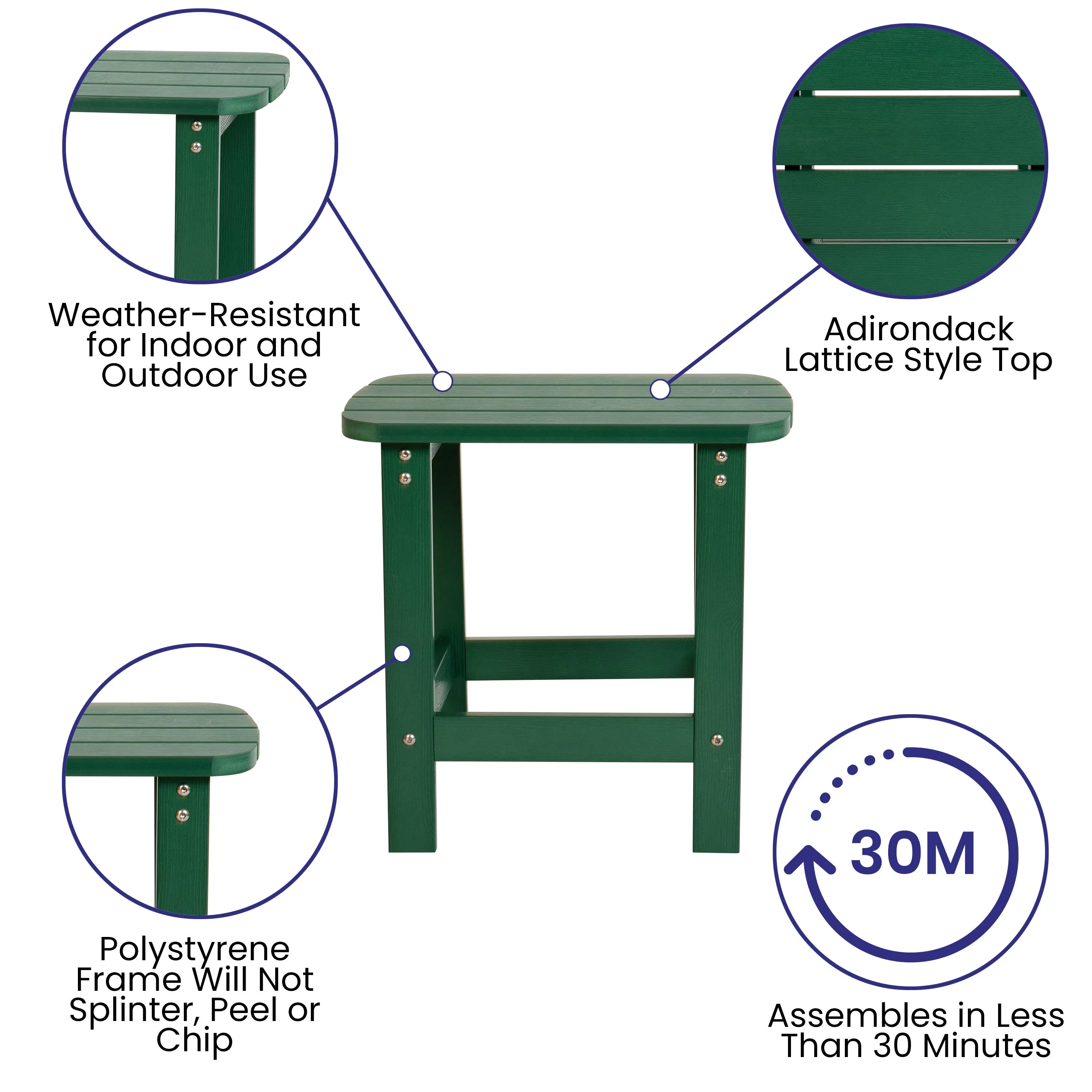 Charlestown All-Weather Poly Resin Wood Commercial Grade Adirondack Side Table